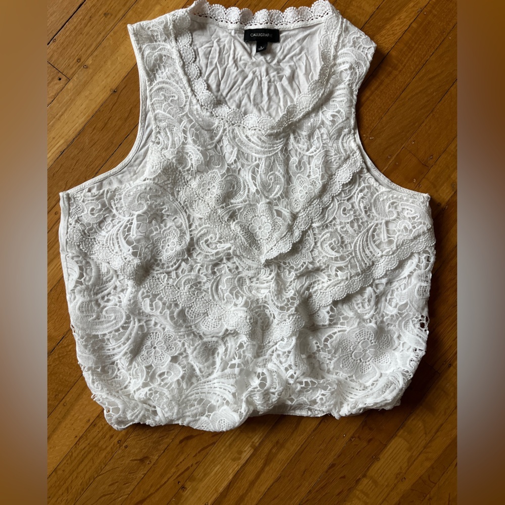 Lacey lace loose tank top summer boho Coachella Costal cowgirl L white summer